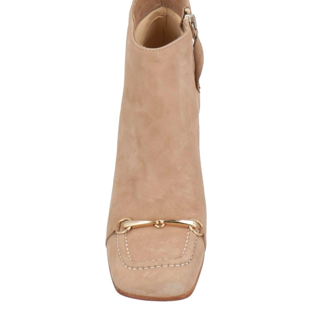 Ovye tan suede heeled booties